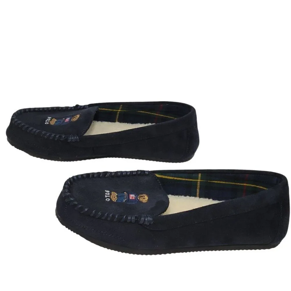 Polo Ralph Lauren Slippers Big Kid‎ Boys Child Size 9 Dezi V Bear Faux Suede Fur